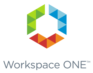 A logo for workspace one with a colorful hexagon