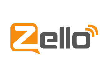 The logo for zello is orange and gray with a speech bubble.