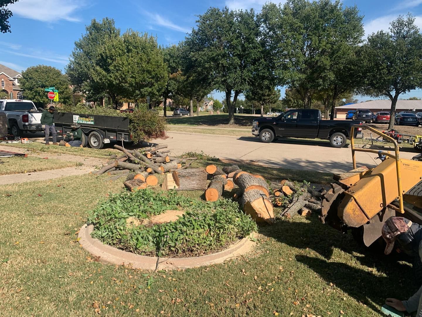 A truck is parked next to a pile of logs in a yard.