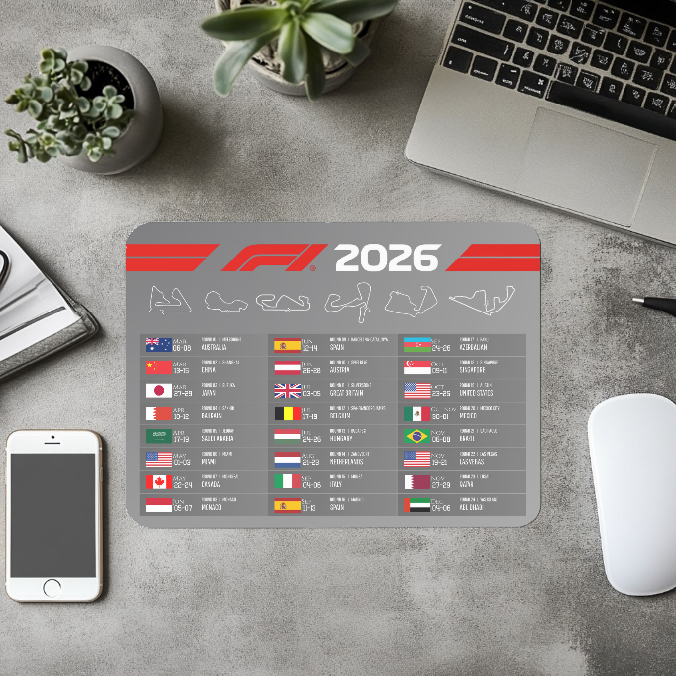 Muismat formule 1 2026 kalender