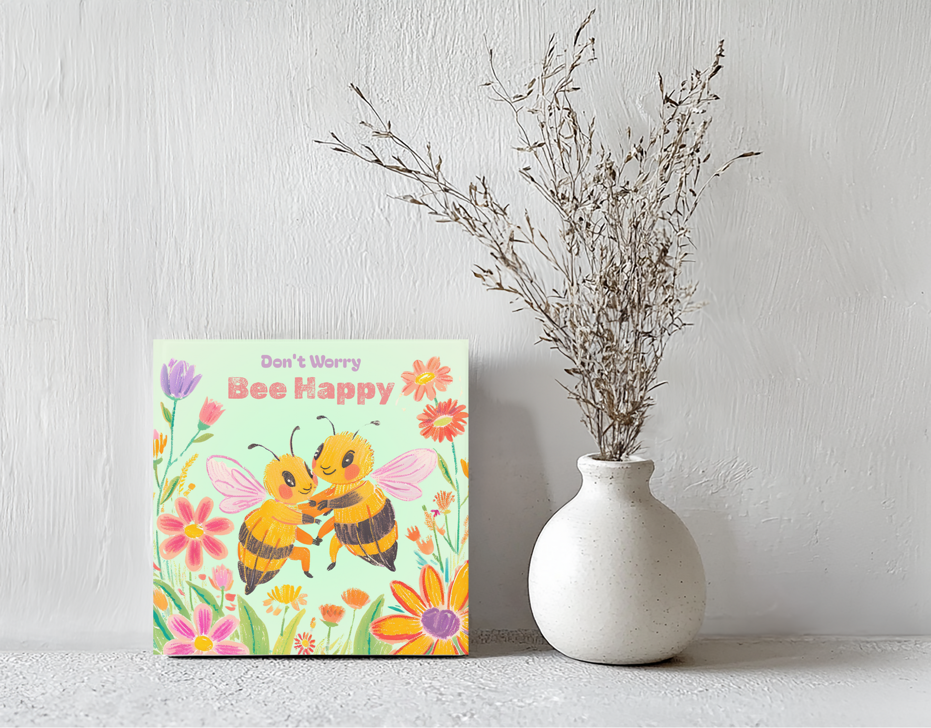 Tegeltje bee happy tekening
