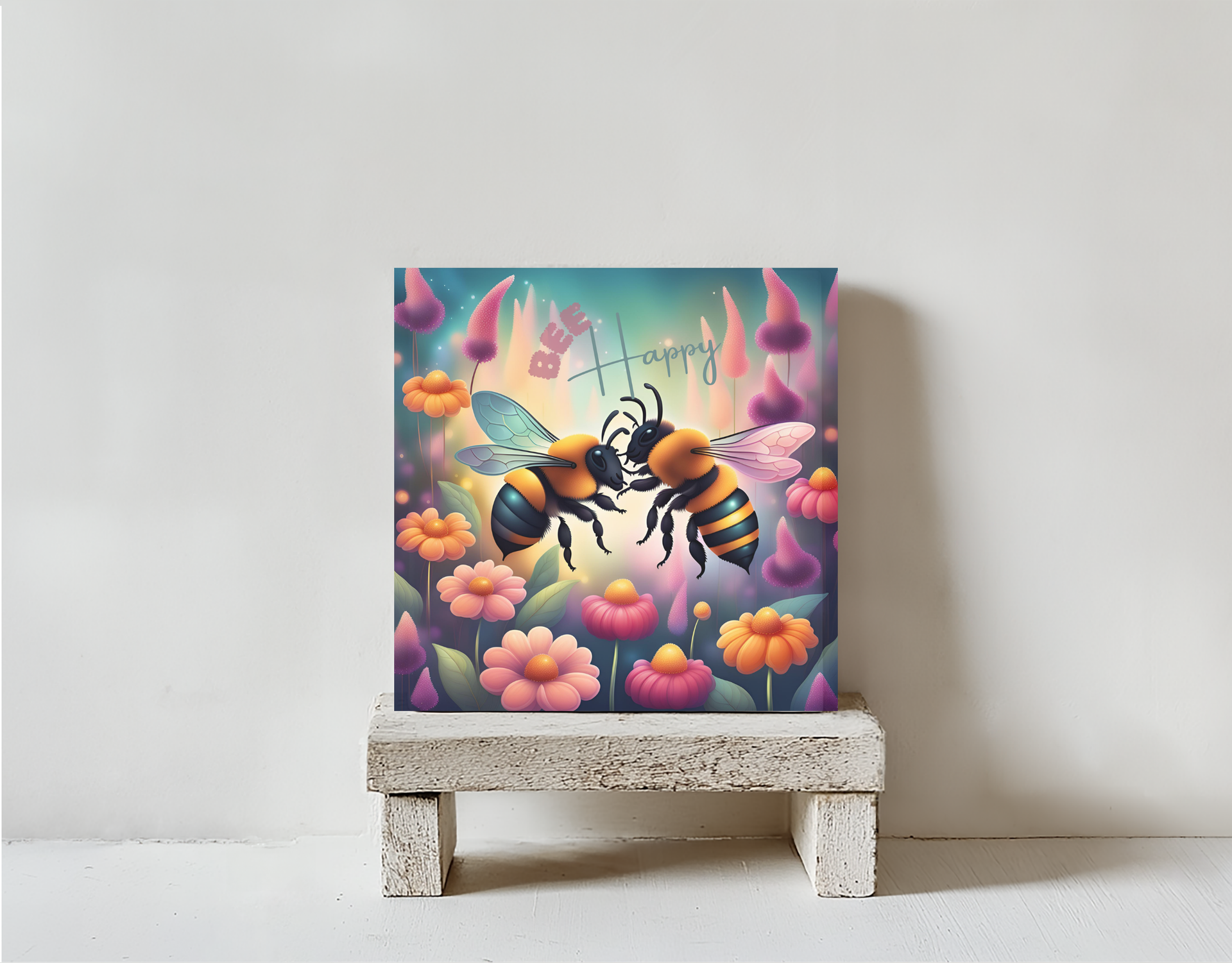 Tegeltje Bee happy modern steen