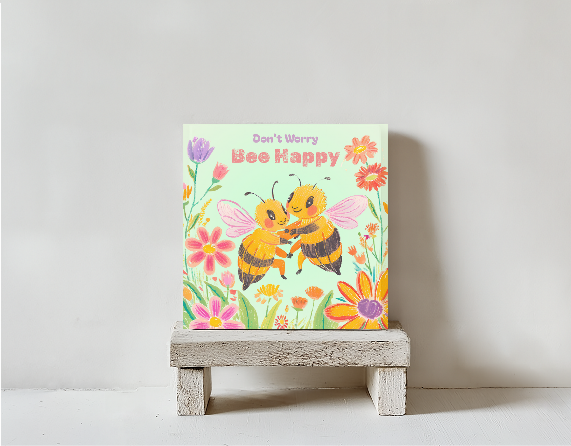 Tegeltje bee happy tekening