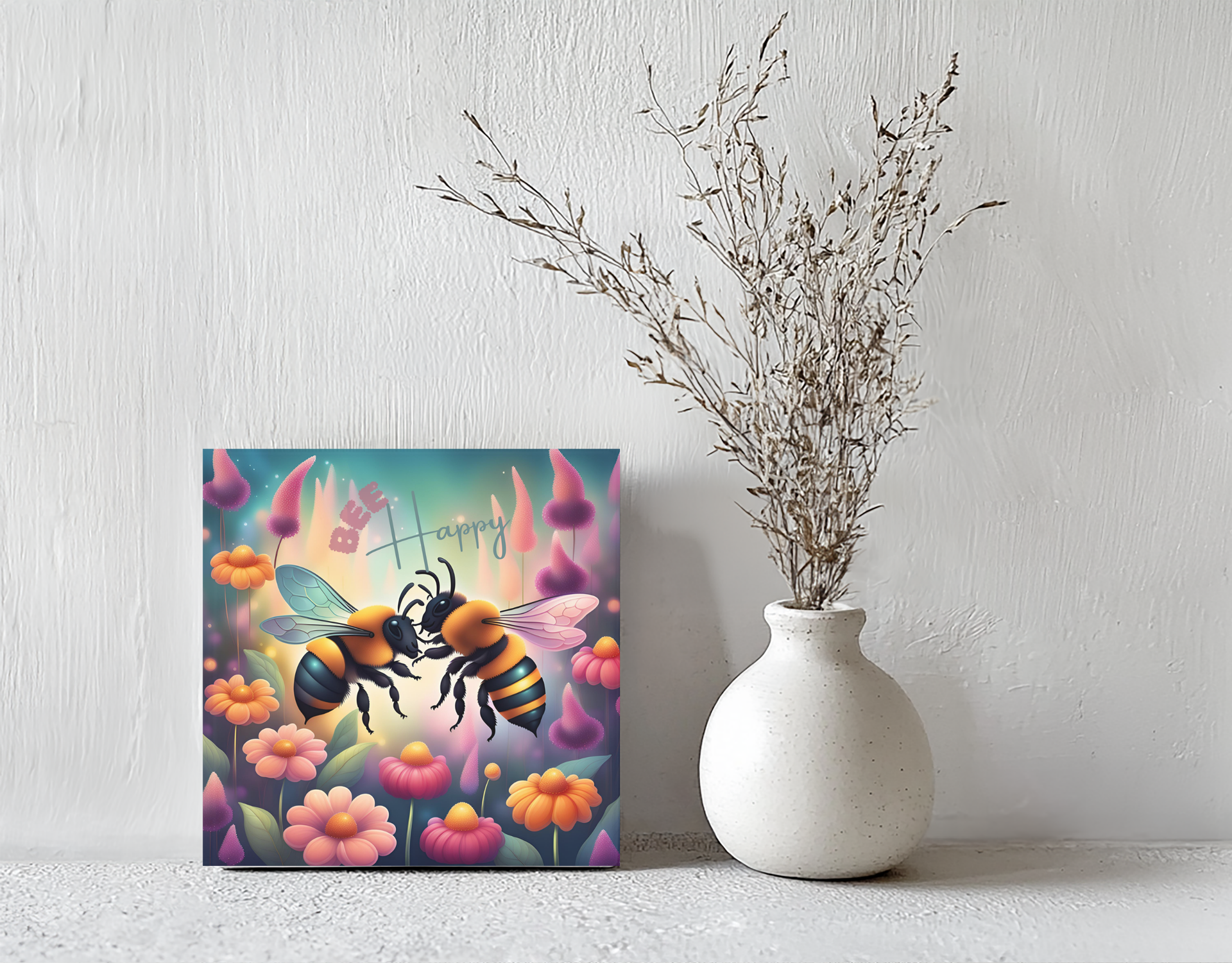 Tegeltje Bee happy modern steen