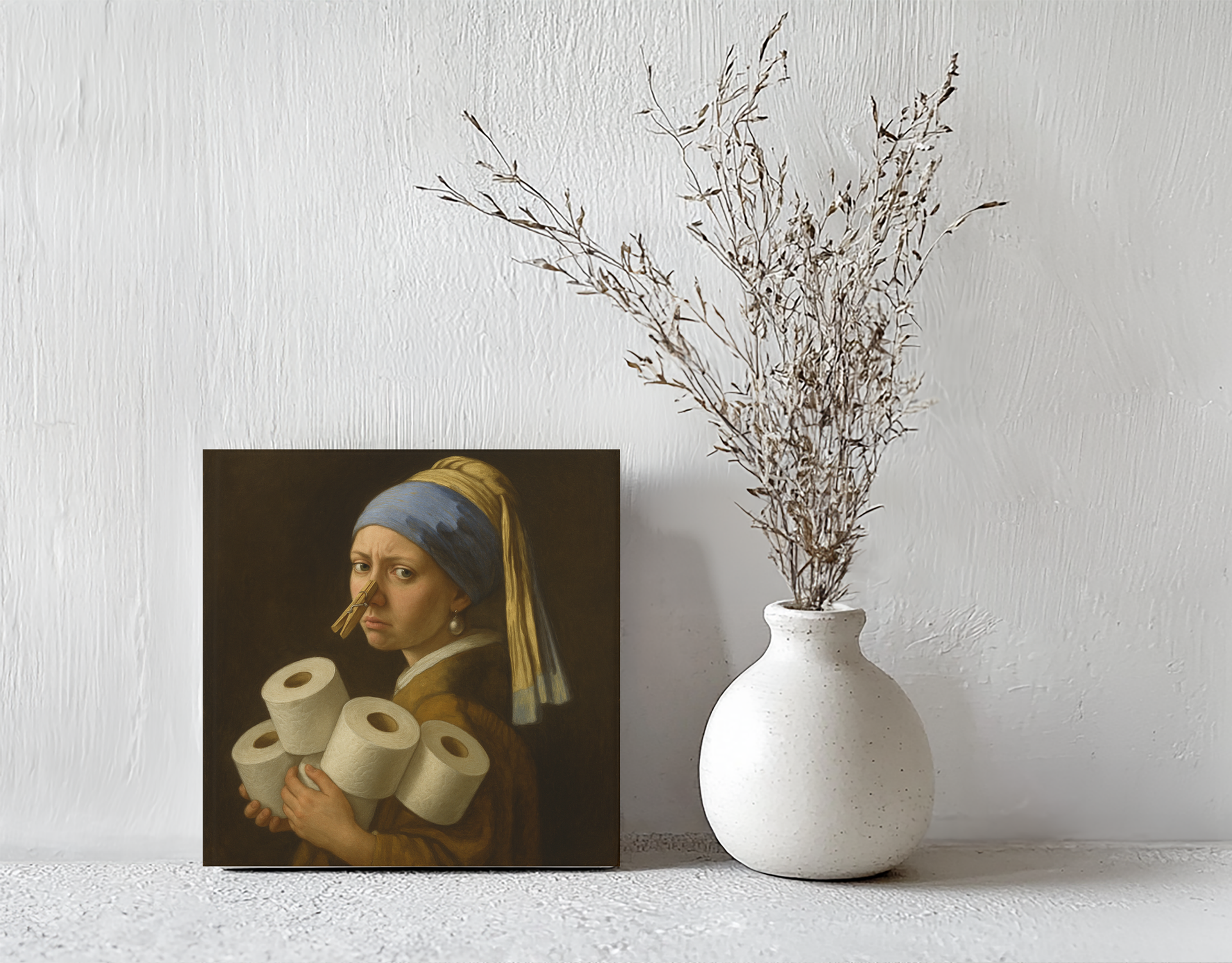 Tegeltje meisje met wc rollen steen