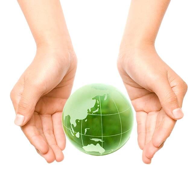 Una persona sostiene un globo verde en sus manos.