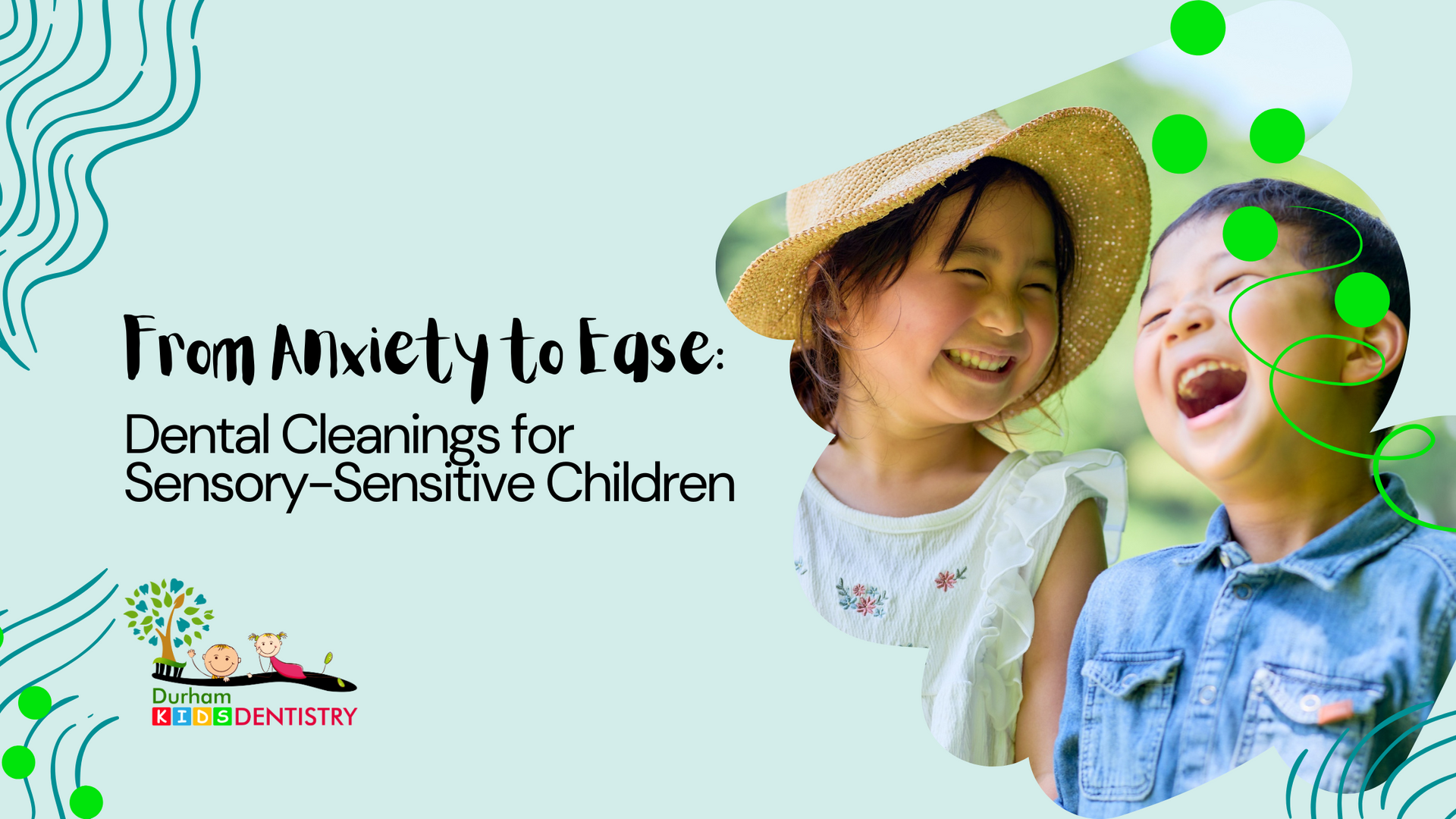 A boy and a girl are laughing together while wearing straw hats.