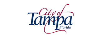The City of Tampa, Florida logo in dark blue text with a decorative red flourish.