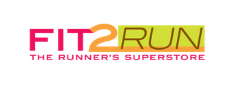 Logo for Fit2Run, The Runner's Superstore, featuring pink, orange, and lime green text on a white background.
