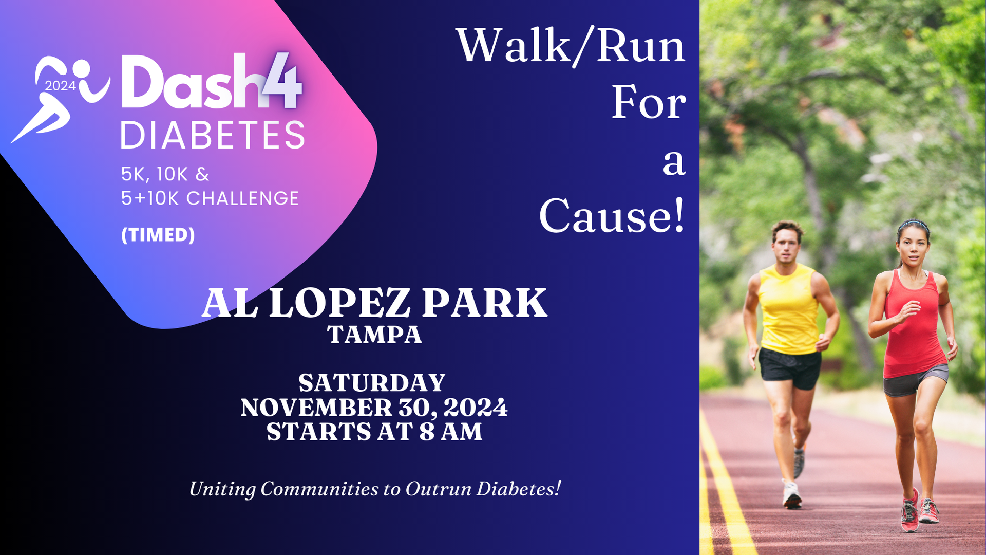 A poster for dash 4 diabetes walk run for a cause