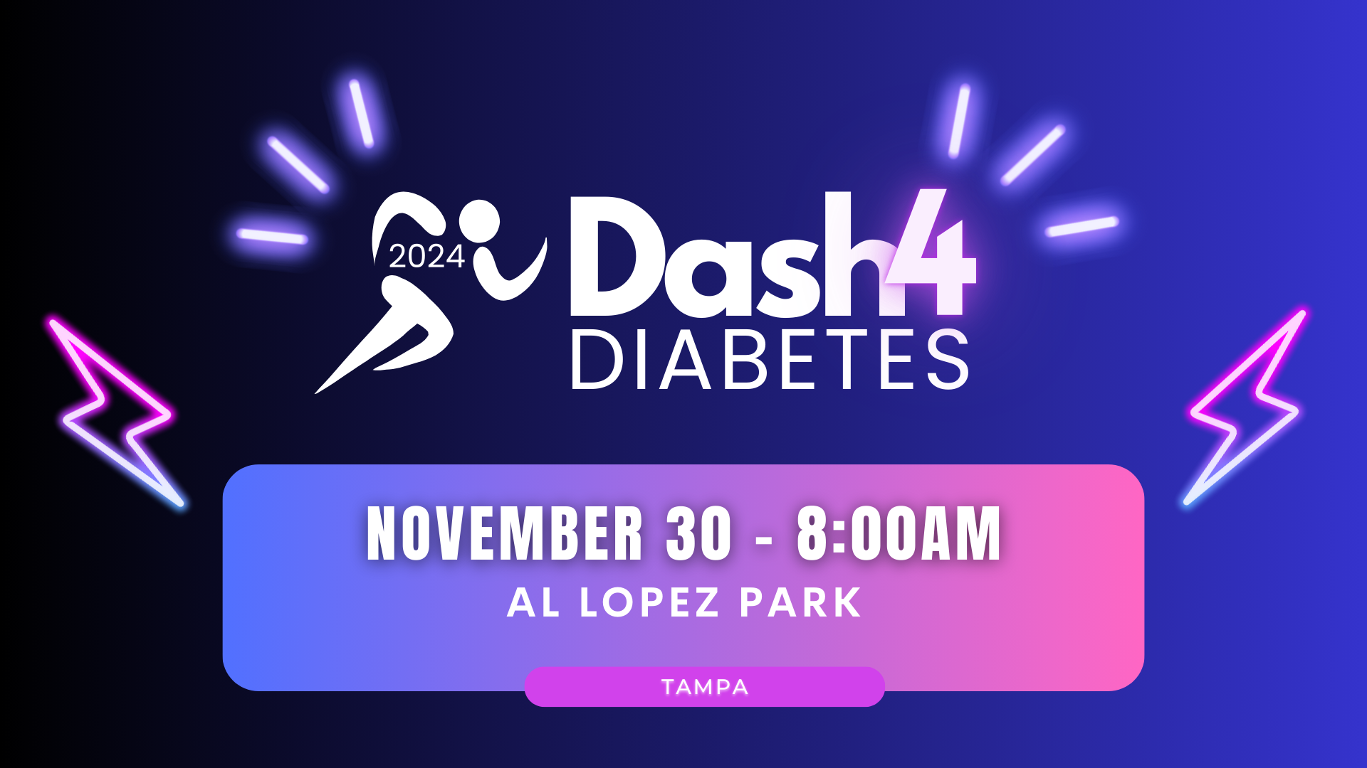 Dash 4 diabetes is taking place on november 30 - 8:00 am at al lopez park.