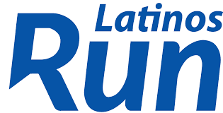 A blue logo for latinos run on a white background