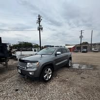 Gray Jeep Grand Cherokee parked outdoors on a cloudy day.