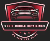 Logo for GO's Mobile Detailing with car silhouette inside a red and black shield, text: 