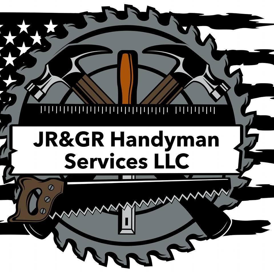 Logo for JR&GR Handyman Services LLC, featuring tools, American flag, and company name.