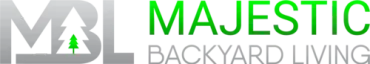 A logo for majestic backyard living with green letters