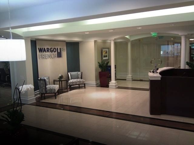 A lobby with a sign that says wargoli on it