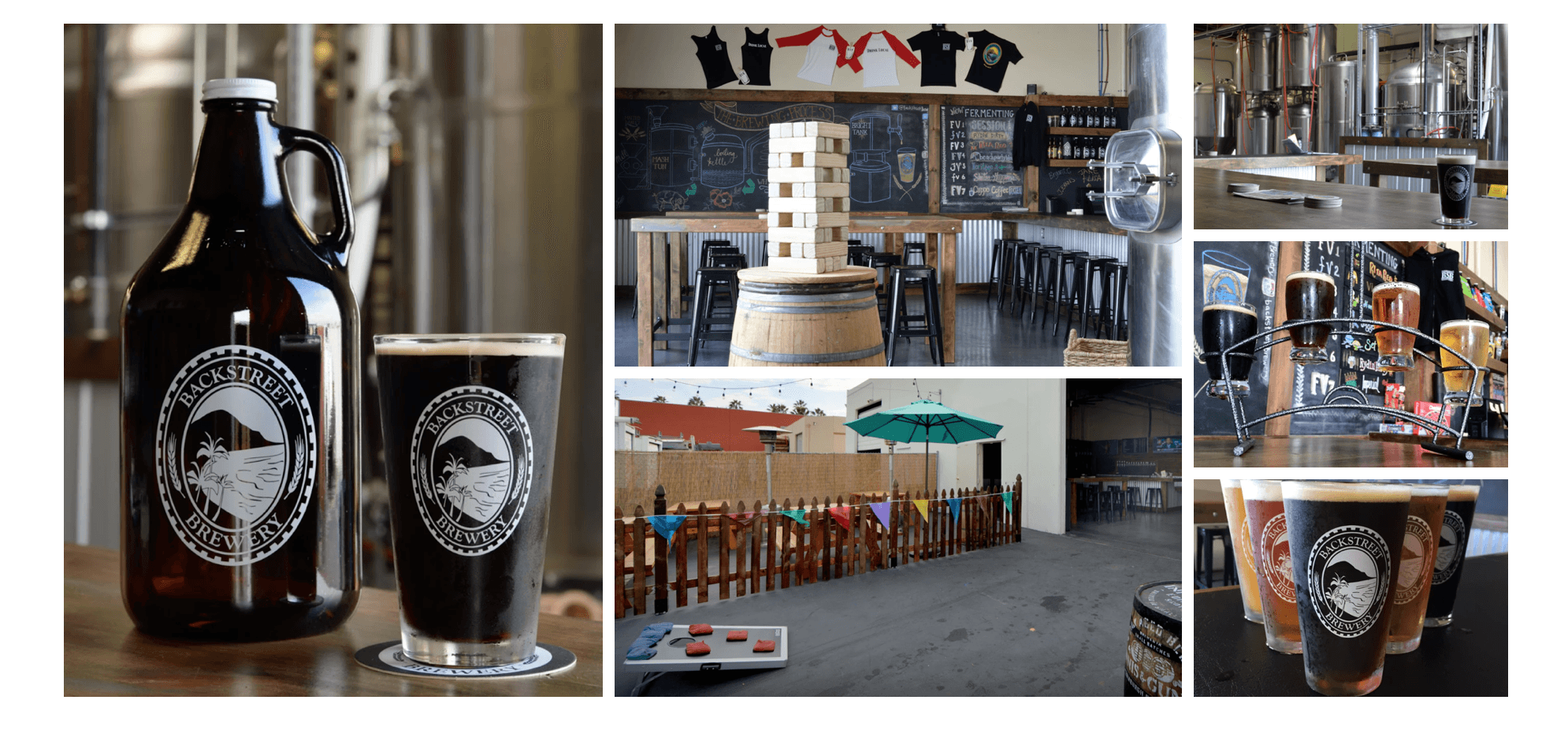 Image collage of the Backstreet Brewery in Irvine and glasses of Draft Beers