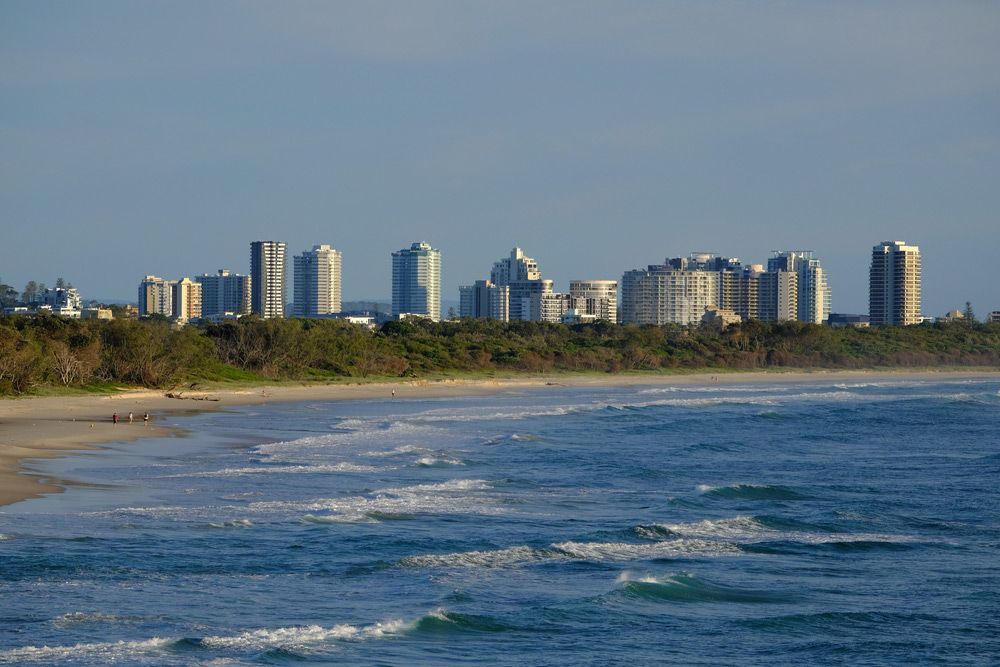 View of Fingal Head Beach and the Buildings of Tweed Heads — Window Furnishing Services in Tweed Heads, NSW