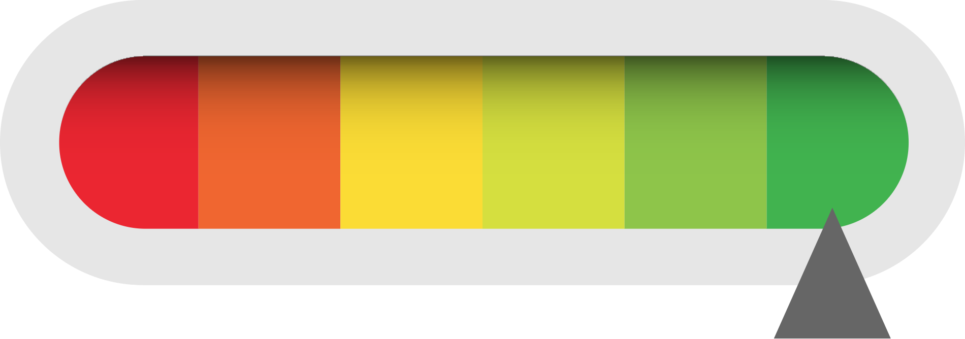 A rainbow colored bar with a gray arrow pointing down.