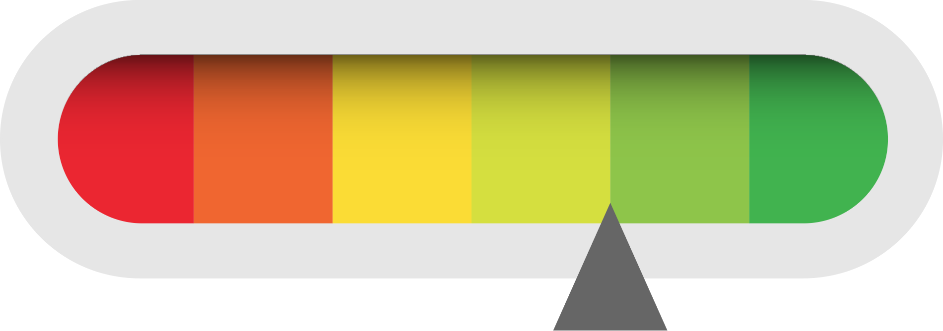 A rainbow colored bar with a gray arrow pointing to the bottom.