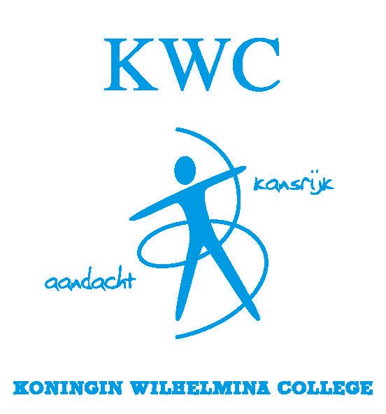 Logo of KWC (Koningin Wilhelmina College). Figure inside a stylized 