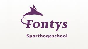 Fontys Sporthogeschool logo, purple, featuring a stylized bird above the word 