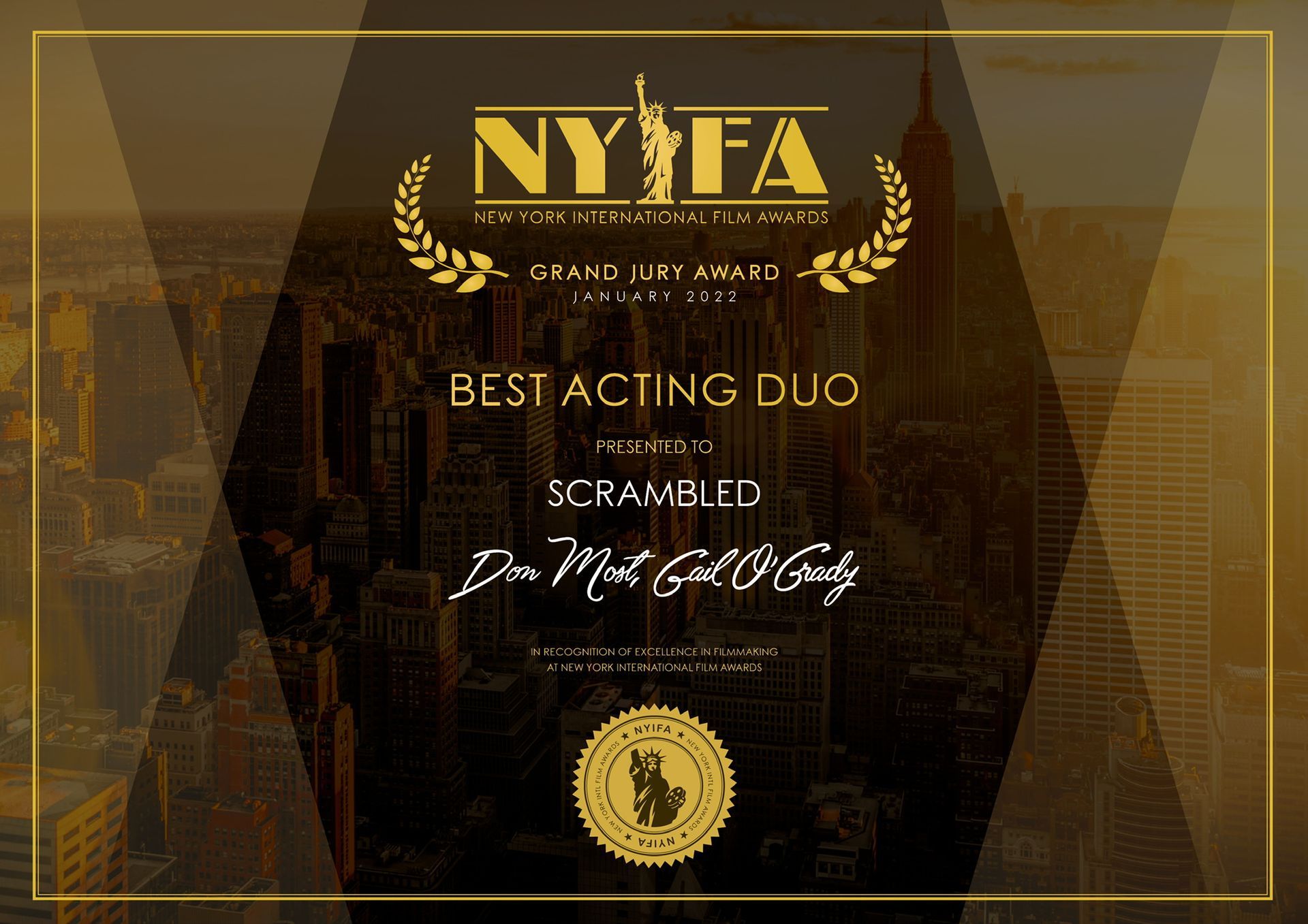 Don Most award certificate 