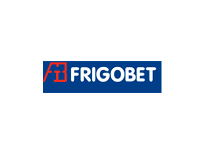 O logotipo da frigobet é azul e vermelho em um fundo branco.