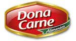 O logotipo da dona carne alimentos é vermelho e dourado.