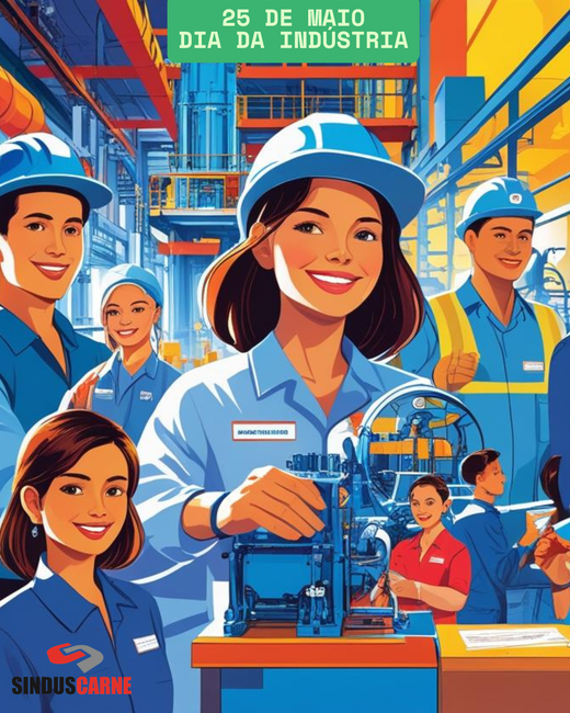 Um cartaz para o dia da indústria mostra uma mulher trabalhando em uma máquina