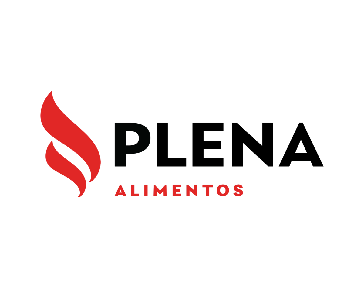 Um logotipo para uma empresa chamada plena alimentos com uma chama vermelha.