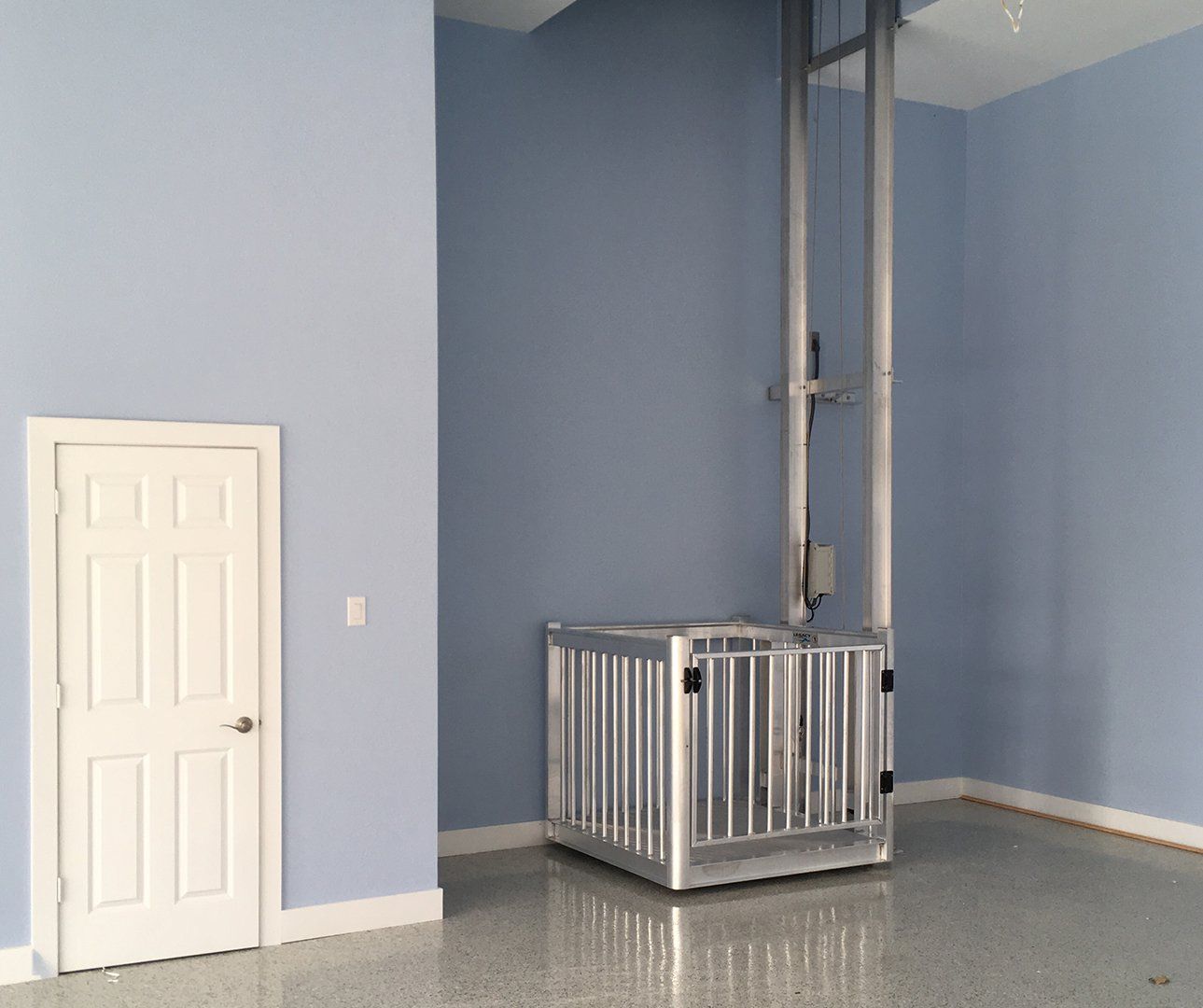 Cargo lift installed inside of a finished garage