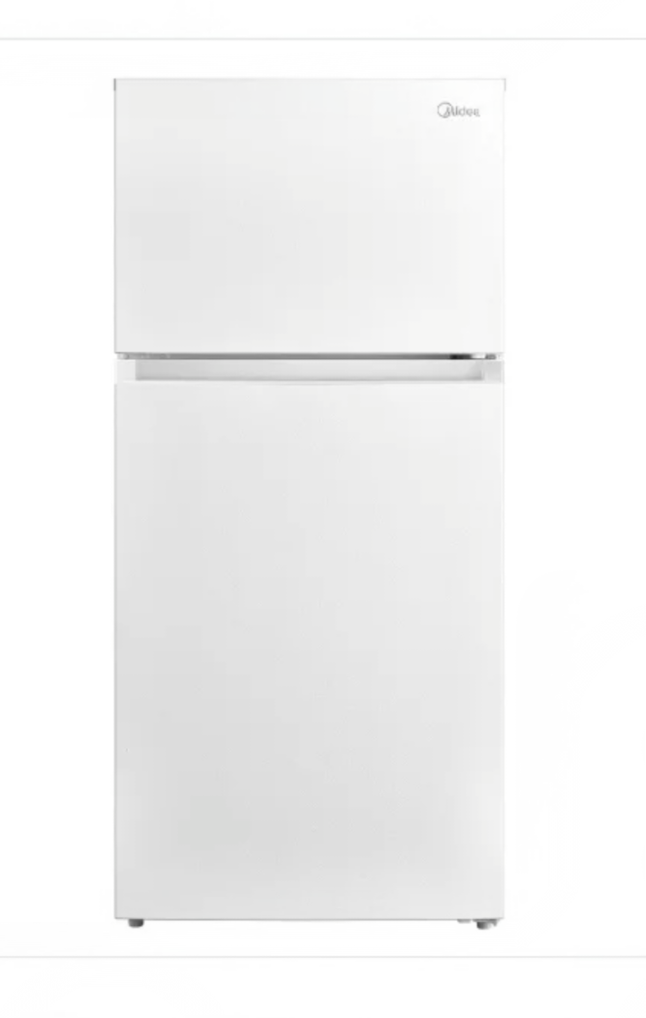 Réfrigérateur Midea blanc à congélateur supérieur.