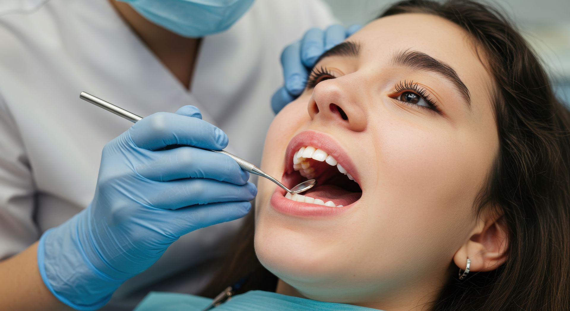 Woman undergoing dental check-up at general dentistry for oral health assessment.