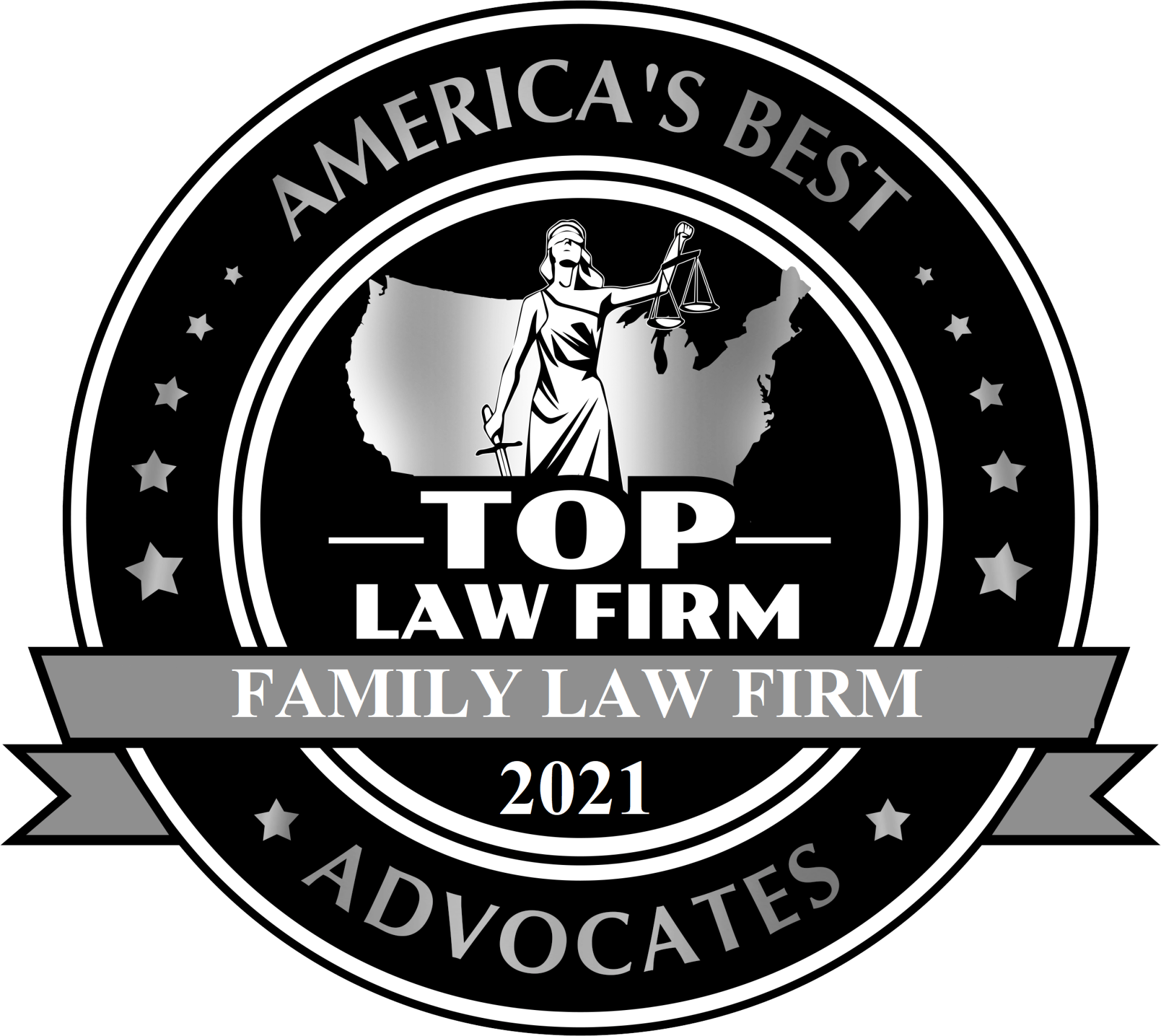 Black-and-white award badge reading