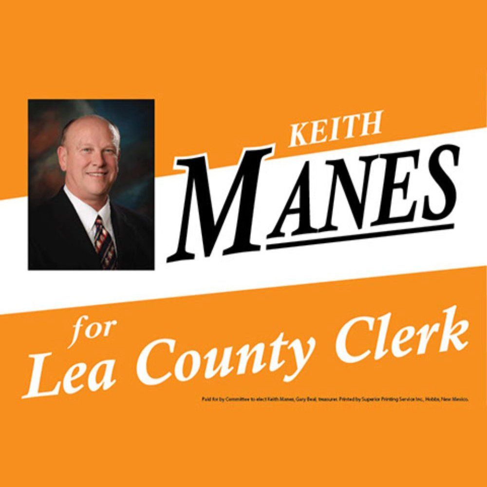 Postcard to promote Keith Manes for Lea County Clerk