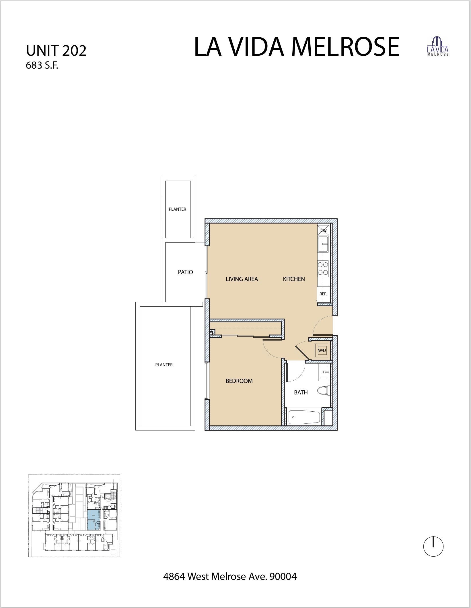 Floor plan for La Vida Melrose apartment with rooms and layout details.