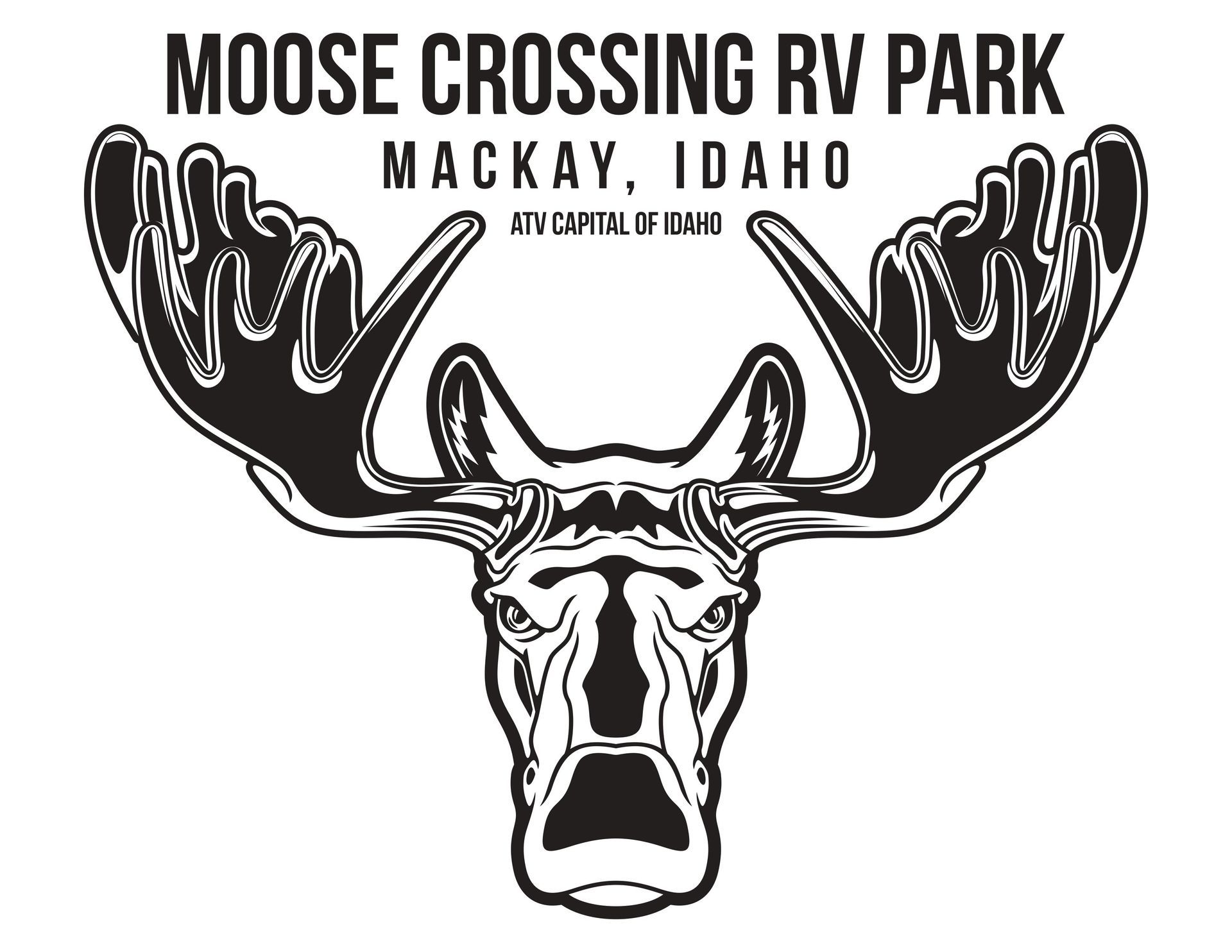 The logo for moose crossing rv park in mackay idaho