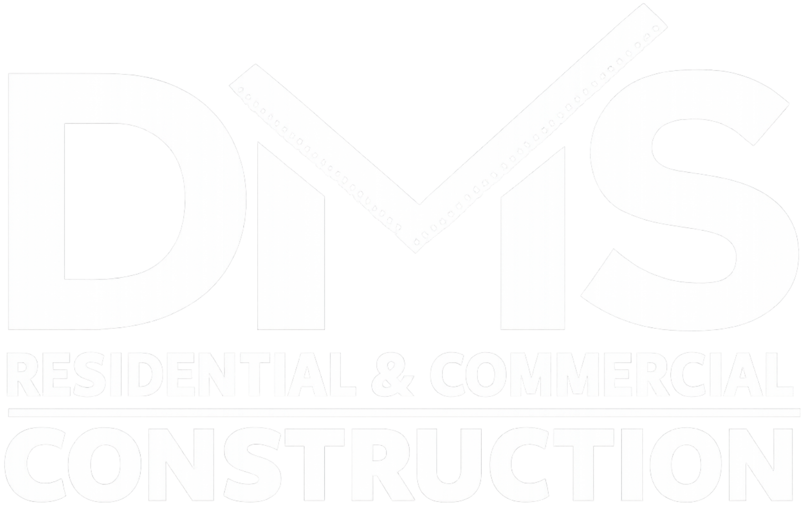 White logo reading “DMS Residential and Construction” on a light background