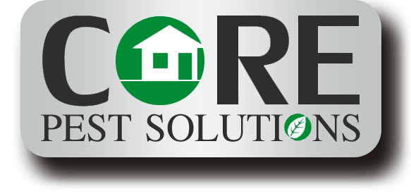 A logo for core pest solutions with a house on it