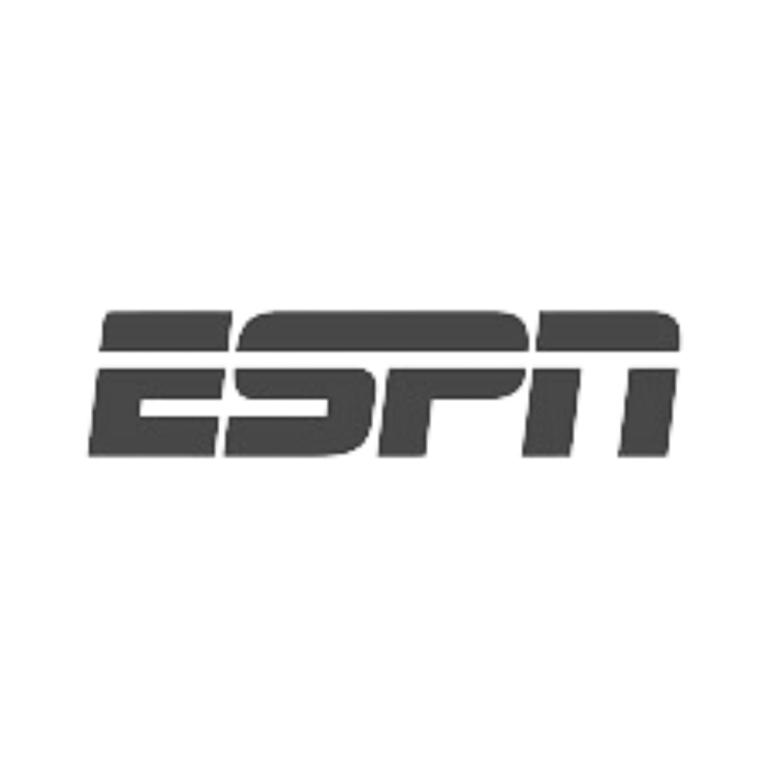 The espn logo is a gray logo on a white background.