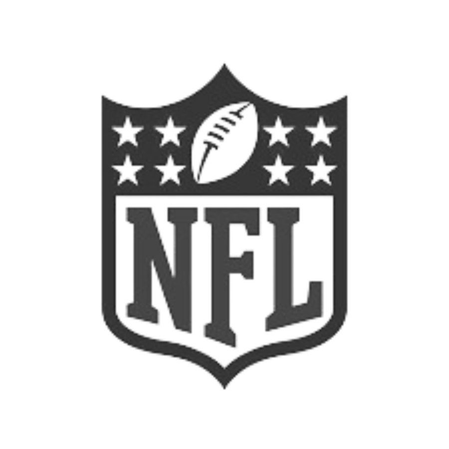 The nfl logo is black and white and has a football on it.