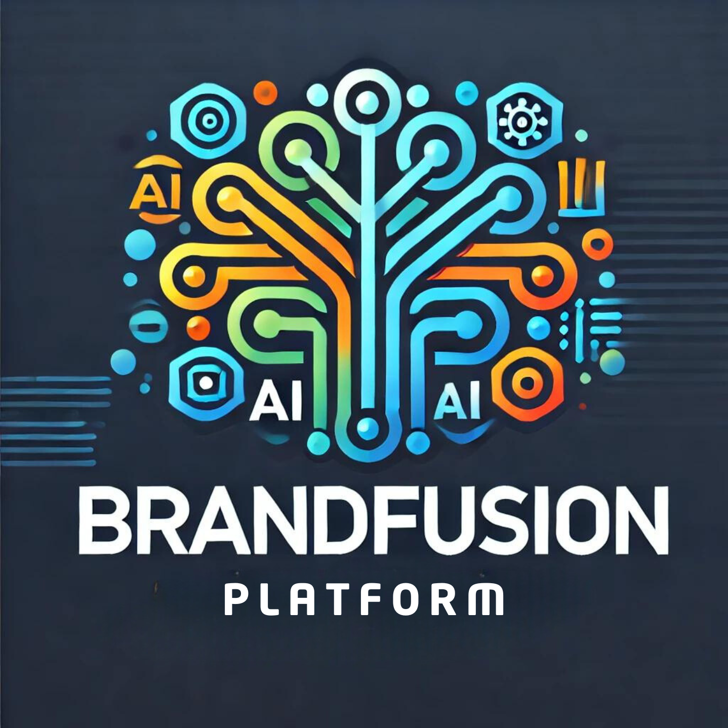 A colorful logo for a brandfusion platform