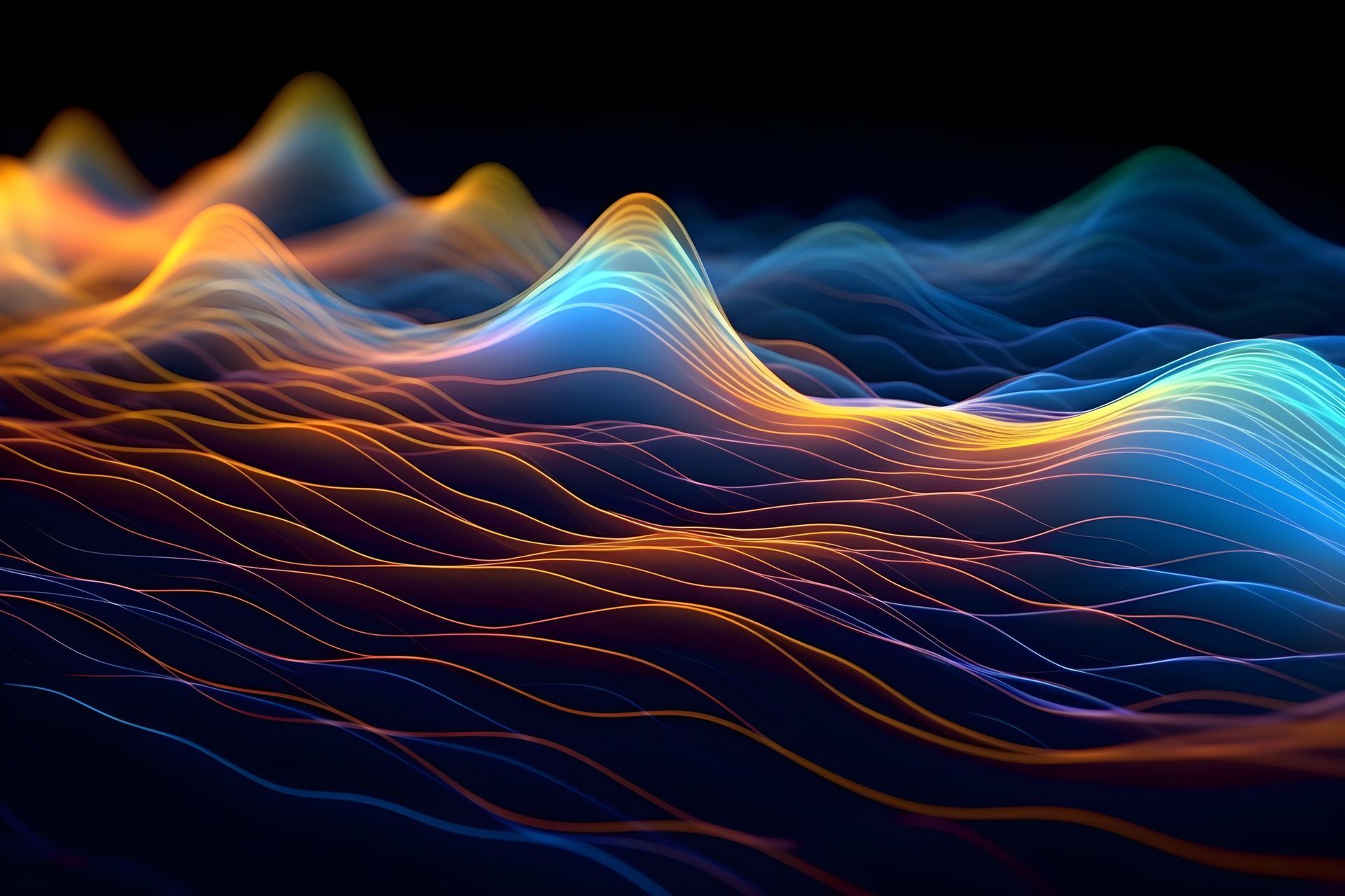 A computer generated image of a colorful wave on a dark background.