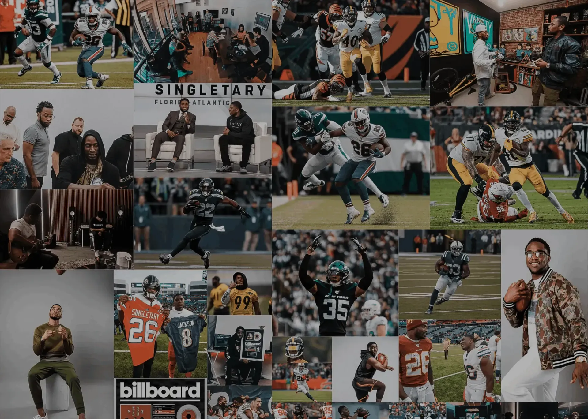 A collage of photos of a football player with the number 35 on his jersey