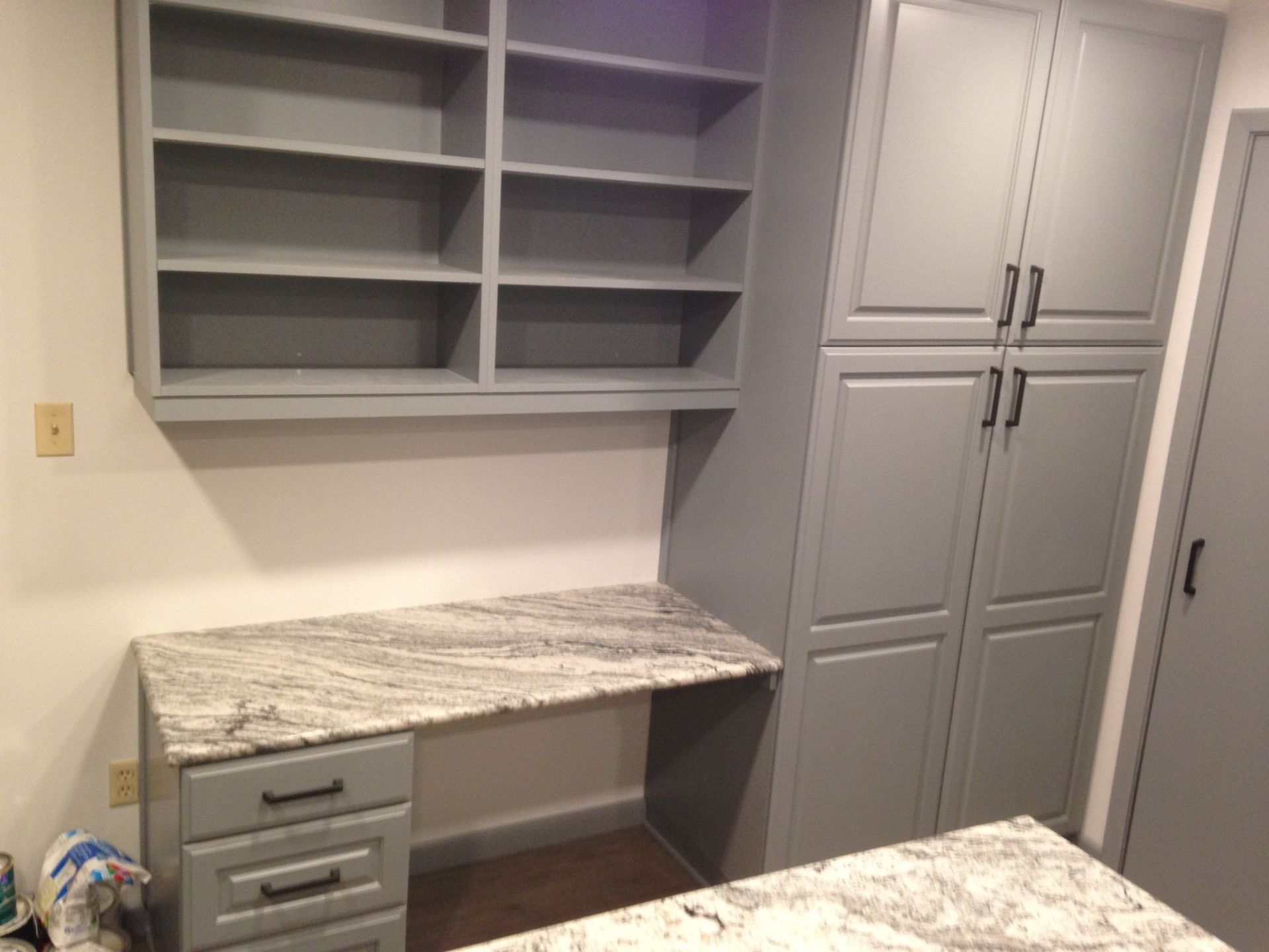 Residential Storage Room Cabinet Shelf Marble Quartz Granite Countertop Hutchison Brothers Cabinetry Russellville AR