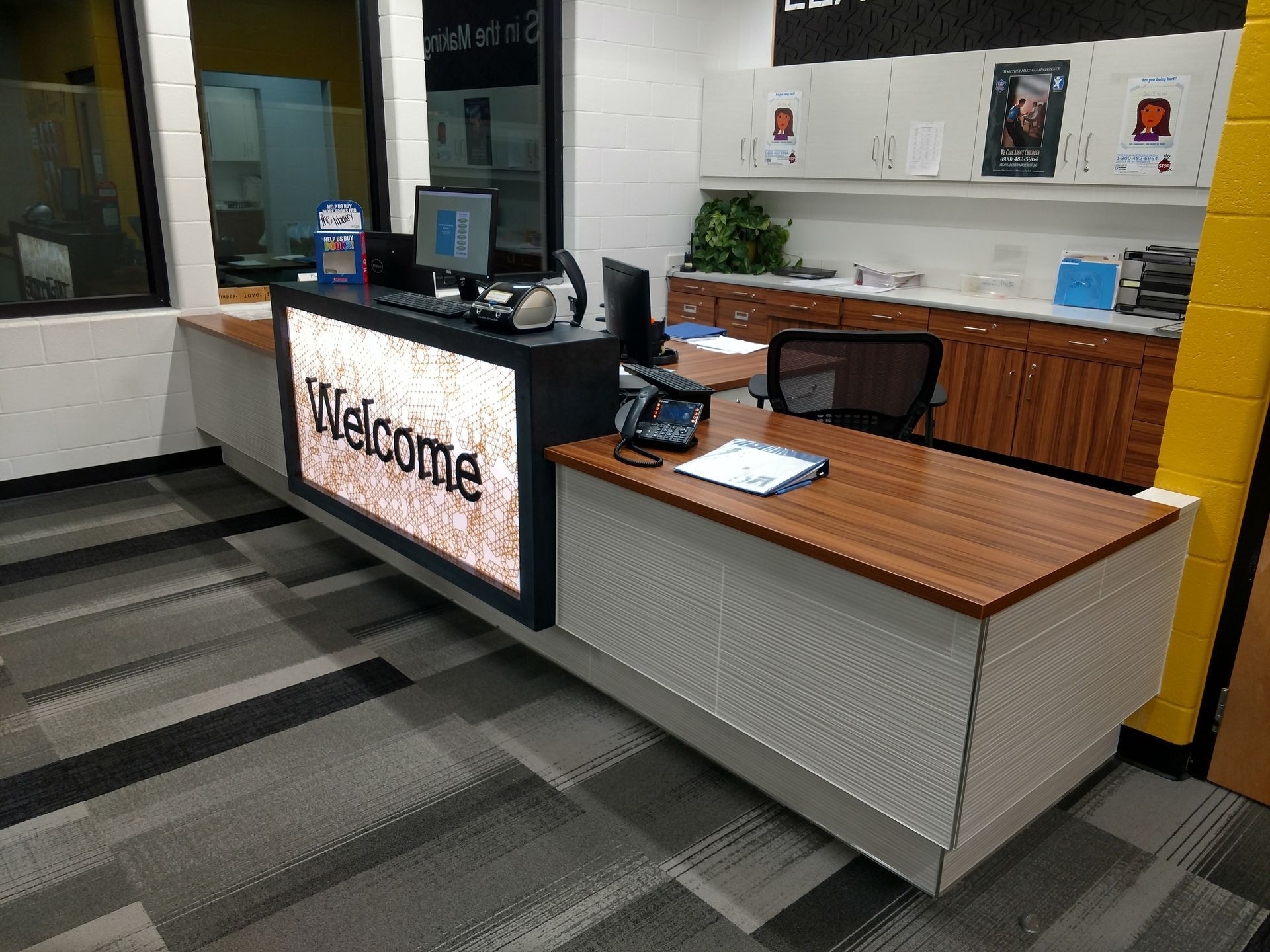Commercial Reception Desk Welcome Sign Hutchison Brothers Cabinetry Russellville AR
