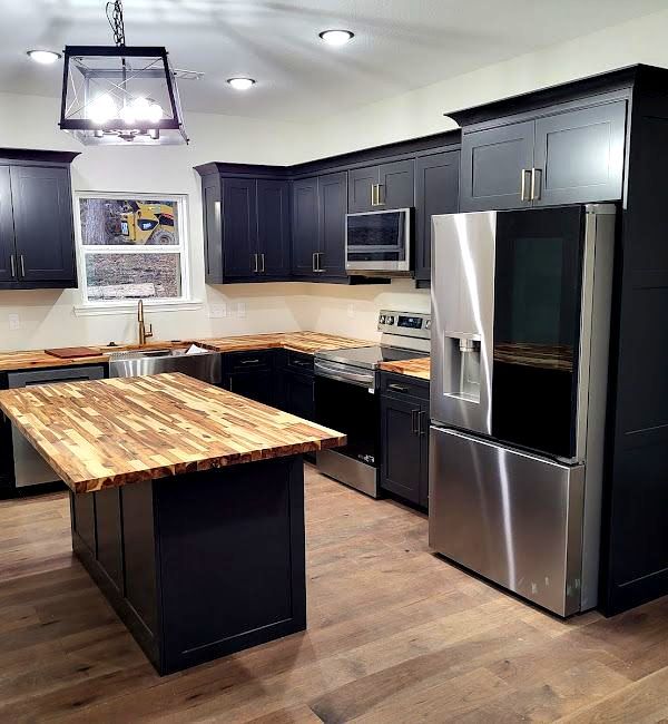Residential Kitchen Butcher Block Countertop Modern Cabinet Hutchison Brothers Cabinetry Russellville AR
