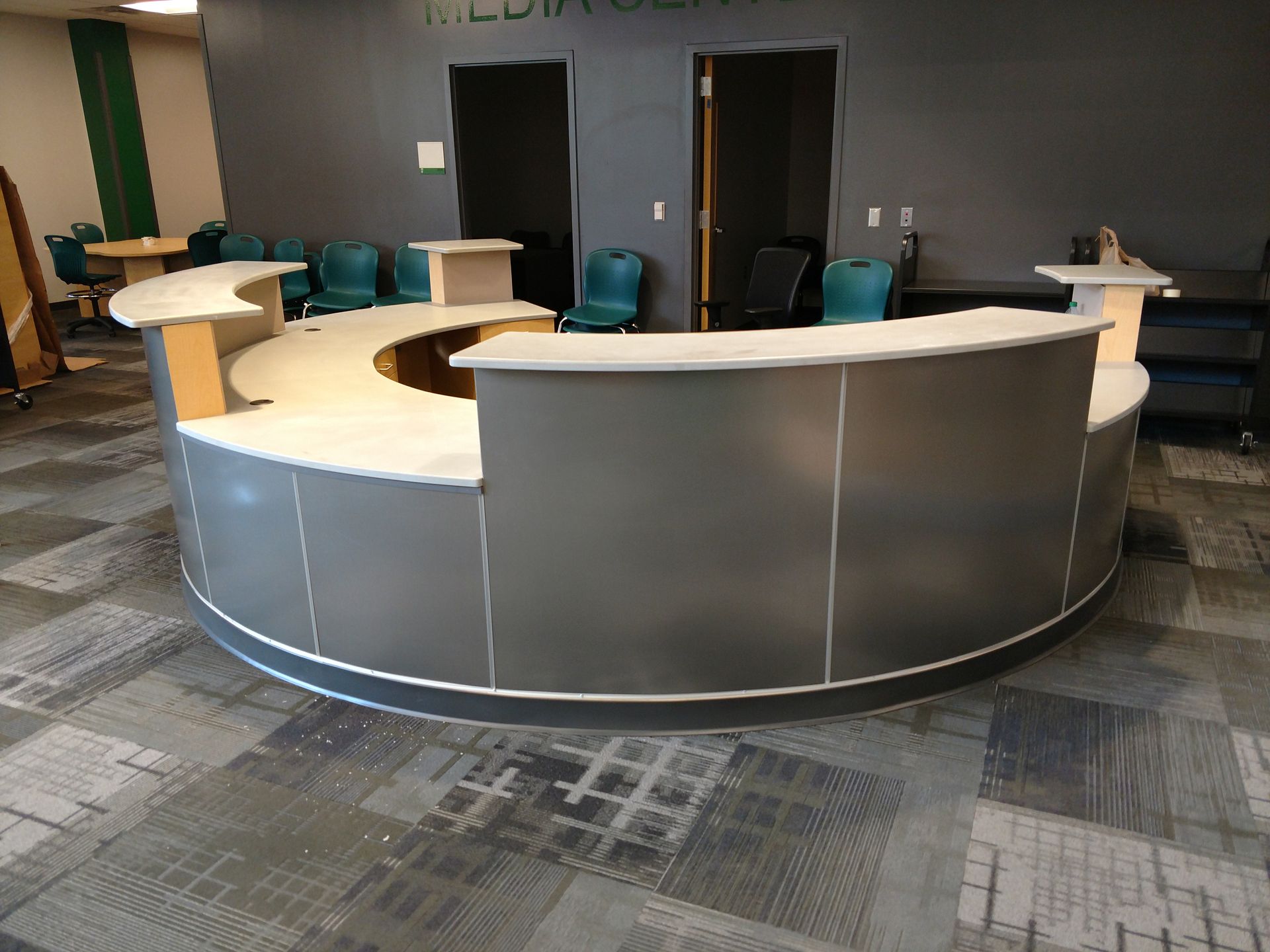 Commercial Casework Reception Desk Round Circle Hutchison Brothers Cabinetry Russellville AR